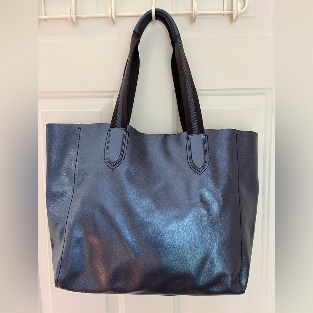 Coach metallic blue large leather tote
